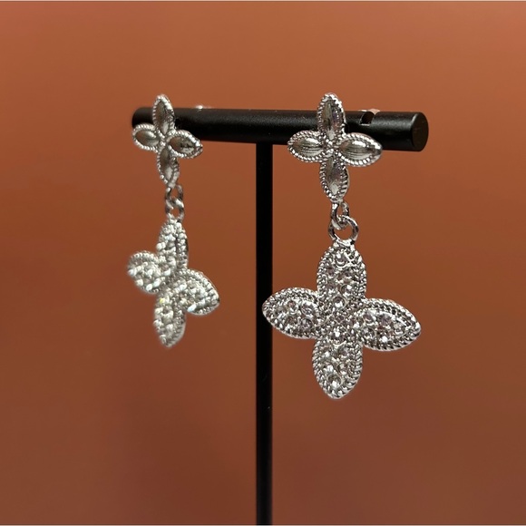 Silver & Rhinestone Drop Earrings - Picture 4 of 5